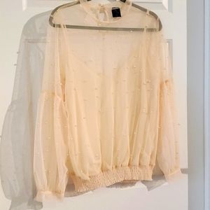 Plus Sized Sheer Pearl Detail Blouse